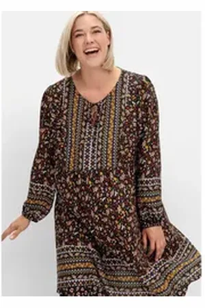 Sheego Druckkleid Große Größen im Mustermix, in A-Linie braun 22