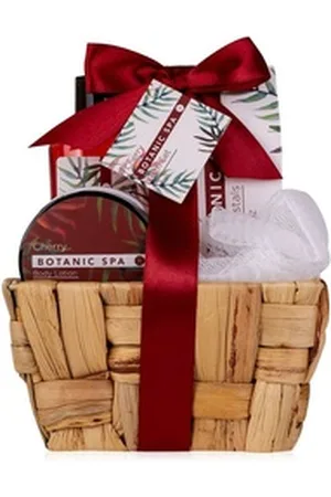 accentra Pflege-Geschenkset "Cherry Spa" Geschenkset im Seegras-Körbchen mit fruchtigen Kirch-Duft, Hergestellt ohne Tierversuche rot