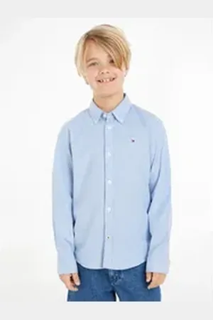 Tommy Hilfiger Langarmhemd BOYS STRETCH OXFORD SHIRT L/S Kinder bis 16 Jahre, Button-down-Kragen, Langarm, Logo-Flag blau 14 (164)