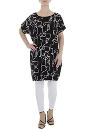 Ital-Design Tunikashirt Damen Freizeit (85987292) Textprint Stretch Top & Shirt in Schwarz schwarz S/M