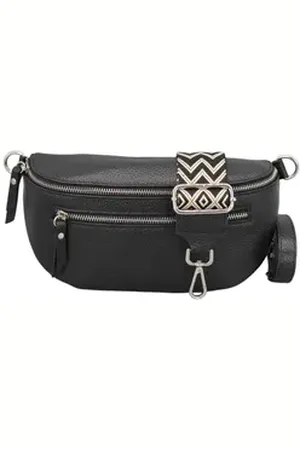 Adel Bags Schultertasche ALICE Umhängetasche für Damen, Schultertasche aus Echtleder, mit 2 Riemen schwarz