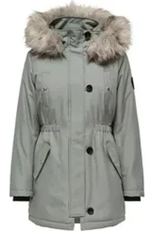 ONLY Winterjacke Damen Winter-Jacke OnlIris einfarbiger Parka Mantel Fellkapuze grün S