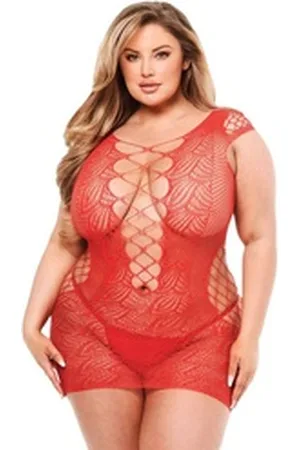 BACI LINGERIE Minikleid Plus Size Netz-Minikleid - rot rot