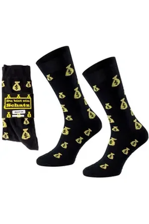 Chili Lifestyle Freizeitsocken SCHATZ Lustige Socken mit Spruch Banderole als Geschenksocken (Paar, 1-Paar, Mit Spruchbanderole) Weichbund ohne Gummidruck gelb|schwarz 41-45