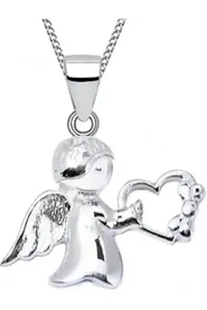 Goldene Hufeisen Kette mit Anhänger Mädchen Kinder Schutzengel Herz Engelanhänger mit Kette 925 Silber (2-tlg Schmuckset, inkl. Etui), Rhodiniert, Schmuck Geschenk Mädchen silberfarben