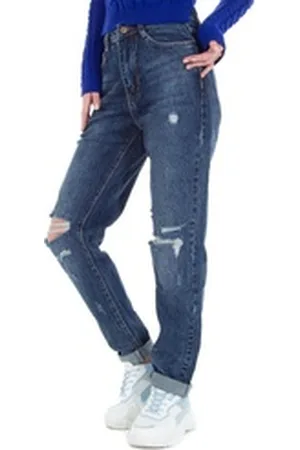 Ital-Design Boyfriend-Jeans Damen Freizeit (78554467) Destroyed-Look Boyfriend Jeans in Blau blau S/36