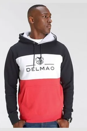 DELMAO Kapuzensweatshirt Langarm, lockere Passform, Colourblocking-Optik, mit Kapuze blau|rot 4XL (68/70)