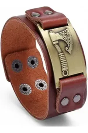 Eyecatcher Lederarmband Wickinger Axt Silber Bronze Gold Armband verstellbar Mittelalter (kein Set) braun