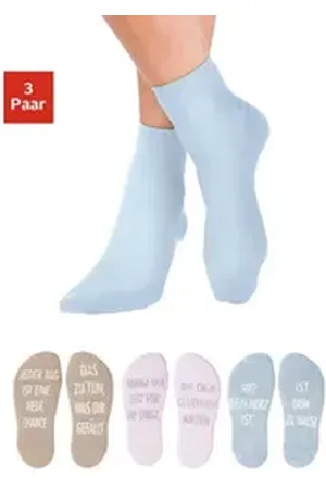 ARIZONA Kuschelsocken (Packung, 3-Paar) mit Antirutsch in Form eines Spruches blau|bunt|rosa 39-42