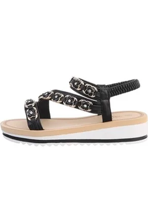 Ital-Design Damen Freizeit Riemchensandalette Keilabsatz/Wedge Keilsandaletten in Schwarz schwarz 37 EU