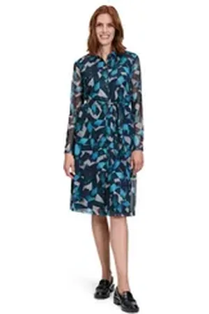 Betty & Co Betty&Co Midikleid Midikleid mit Knopfleiste Kragen blau|grau 36