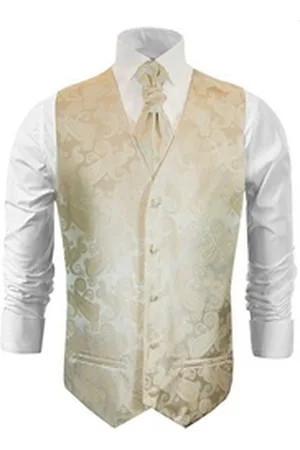 Paul Malone Anzugweste Herren Hochzeitsweste mit Plastron Set 2tlg paisley - Bräutigam (Set, 2-tlg., mit Weste und Plastron) creme V19, Gr. 64 (5XL) gelb 64