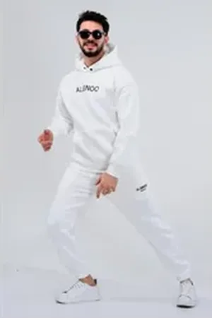 ALGINOO Kapuzenpullover Kapuzenpullover Rundhalsausschnitt weiß M