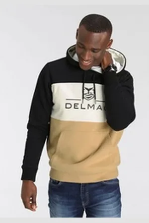 DELMAO Kapuzensweatshirt Langarm, lockere Passform, Colourblocking-Optik, mit Kapuze schwarz XL (56/58)