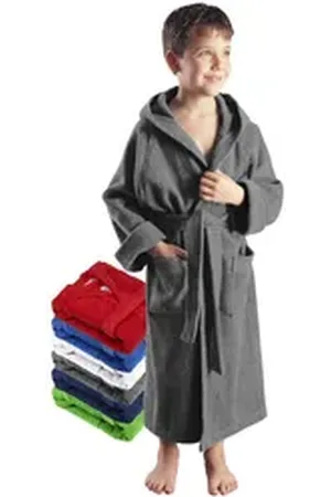 Arus Kinderbademantel für Jungen und Mädchen, mit Kapuze, 100% Baumwolle, mit zwei Taschen, farbenfroh grau 176