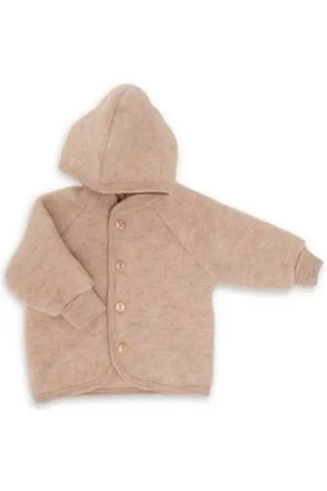 Engel Textilien Walkjacke (1-St) Baby Fleece Jacke mit Kapuze aus Bio Schurwolle braun 86/92