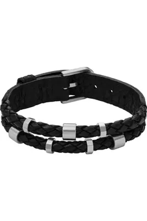 Fossil Armband Herren-Armband Leder, Edelstahl, JEWELRY schwarz