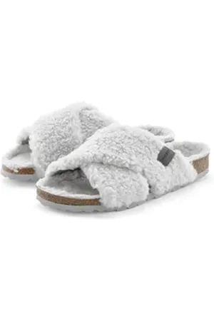 ELBSAND Hausschuh mit Kreuzbandage, Pantolette, Pantoffel, Mule, offener Schuh grau 38 EU