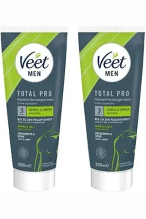 Veet MEN Enthaarungscreme für Oberkörper & Beine, Spar-Pack, 2 St., 2 x 200 ml Tube & Spatel, Haarentfernung in 5-10 Minuten