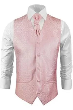 Paul Malone Anzugweste Herren Hochzeitsweste mit Plastron Set 2tlg barocke rosa (Set, 2-tlg., mit Weste und Plastron) altrosa V366, Gr. 50 (S) rosa 50