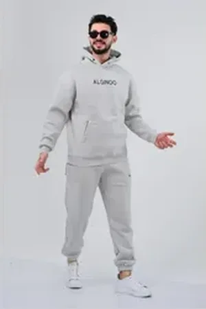 ALGINOO Kapuzenpullover Kapuzenpullover Rundhalsausschnitt grau XXL