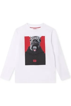 HUGO BOSS Langarmshirt Kids Langarmshirt weiß mit Zebramotiv 8 jahre
