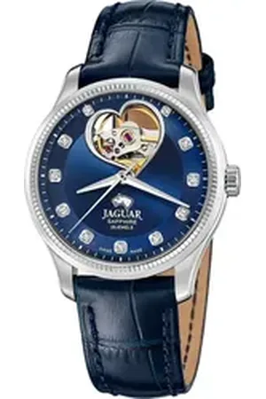 Jaguar Quarzuhr Damenuhr Leder blau Coeur, (Analoguhr), Damen Armbanduhr rund, Lederarmband blau blau
