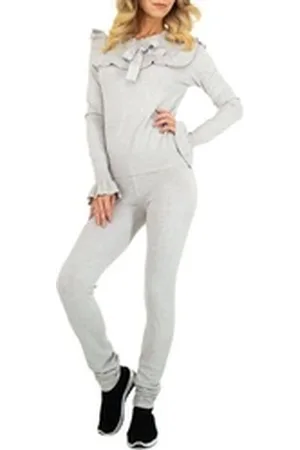 Ital-Design Freizeitanzug Damen Freizeit, Stretch Zweiteiler in Grau grau M/L