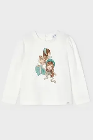 Mayoral Langarmshirt Shirt mit Bild und Rüschenkragen für Mädchen (406535) 104