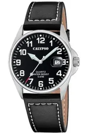 Calypso Quarzuhr Basic Herrenuhr K5870-4 Schwarz Lederband 40,2 mm
