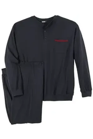 Adamo Pyjama Pyjama Übergröße navy Knopfleiste (2 tlg) blau 4XL