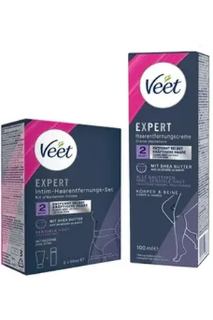 Veet Enthaarungscreme Körper & Beine (100ml) + Multi-Benefit-Schaum (2 x 50ml), Spar-Set, 2 St., für sensible Haut & Intimzone