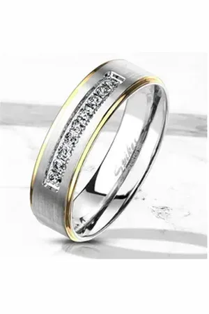 Bungsa Fingerring Kristallring mattsilber mit goldenen Außenringen aus Edelstahl (Ring, 1-tlg), Frauen Mädchen silberfarben 52 (16.6)