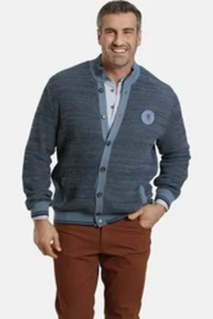 Charles Colby Strickjacke DUKE ODOI mit Stehkragen aus Rippstrick blau 4XL (68/70)