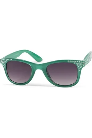 styleBREAKER Wayfarer Mädchen Nerd Sonnenbrille mit Strass (1-St) grün|grau