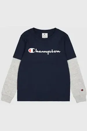 Champion Langarmshirt Jungen Basic Langarmshirt 2 Farbig mit großem Logo 306881 dun blau 176