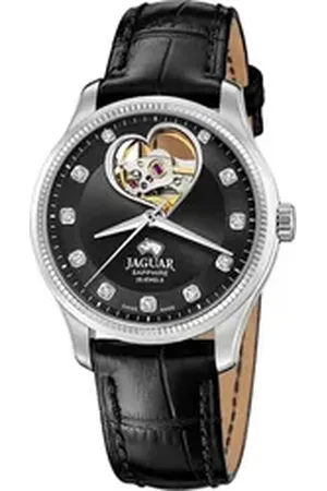 Jaguar Quarzuhr Damenuhr Leder schwarz Coeur, (Analoguhr), Damen Armbanduhr rund, Lederarmband schwarz schwarz