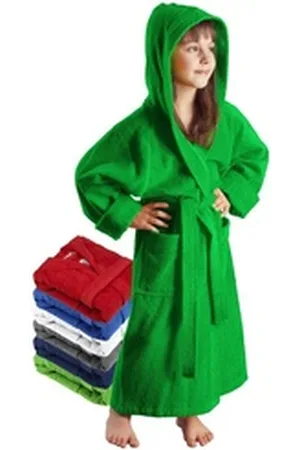 Arus Kinderbademantel für Jungen und Mädchen, mit Kapuze, 100% Baumwolle, mit zwei Taschen, farbenfroh grün 116