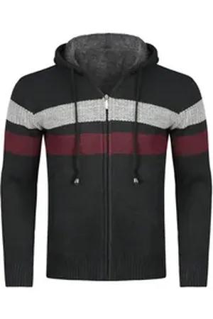 Allthemen Cardigan Herren Strickjacke mit Kapuze Männer Cardigan Grobstrick Kapuzenjacke blau L