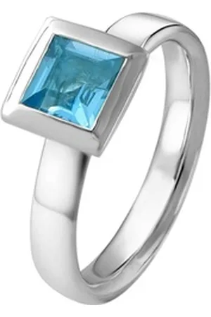 Acalee Goldring Topas Weißgold 333 / 8K Echter Topas Swiss Blau blau 56