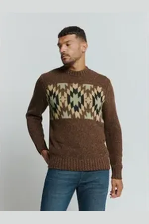 No Excess Rundhalspullover Jacquard-Pullover mit Seide braun XL