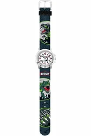 Scout Quarzuhr 280393010, Armbanduhr, Kinderuhr, Lernuhr, Junge, Dinosaurier, Geschenk grau