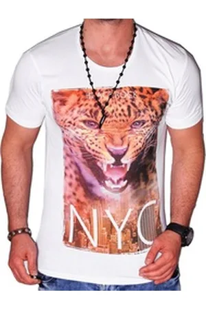 Blackrock T-Shirt T-Shirt Urlaub Leopard Tiger kurzarm Rundhals bedruckt Slim-Fit weiß M-L