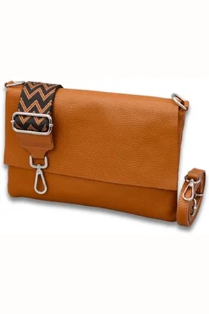 Adel Bags Schultertasche CALI Schlanke Tasche mit 3 Fächer, Slim Crossbody Bag Echtes Leder braun