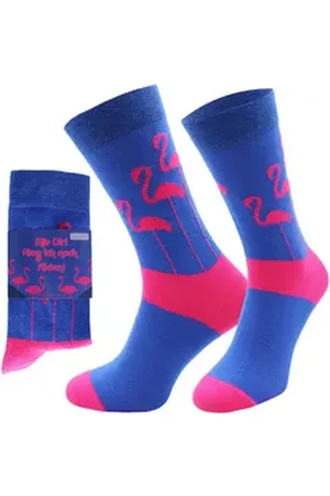 Chili Lifestyle Freizeitsocken FLAMINGO Lustige Socken mit Spruch Banderole als Geschenksocken (Paar, 1-Paar, Mit Spruchbanderole) Weichbund ohne Gummidruck blau 36-40