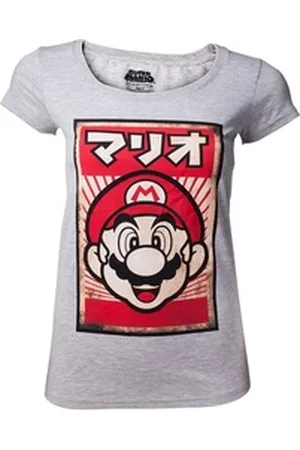 Super Mario T-Shirt Damen T-Shirt hellgrau Erwachsene + Mädchen Nintendo Gr. XS S M L XL grau XS