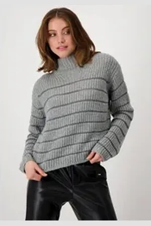 monari Stehkragenpullover mit Streifen grau 46