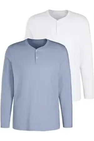 H.I.S H.I.S Langarmshirt (Packung, 2-tlg) Shirt mit Knopfleiste aus aus strukturierter Baumwoll-Qualität blau XXXL (64/66)