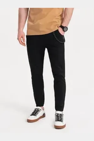 Ombre Clothing Jeggings Herren Stoff Jeggings mit dekorativem Kordelzug schwarz XL