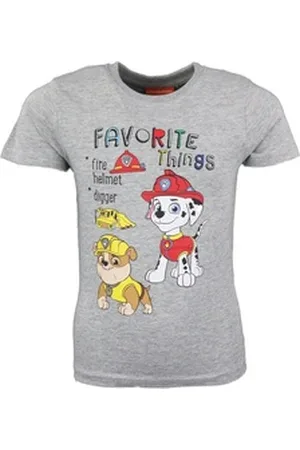 Paw Patrol Print-Shirt Marshall Rubble Kinder Jungen T-Shirt Gr. 98 bis 128, Rot oder Grau grau 110
